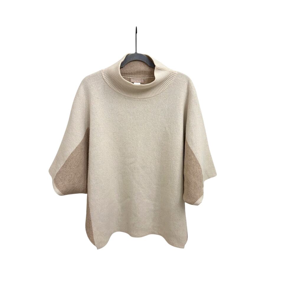 Benedetta B. Cream Tan Wool Cashmere Blend Poncho Sweater One Size